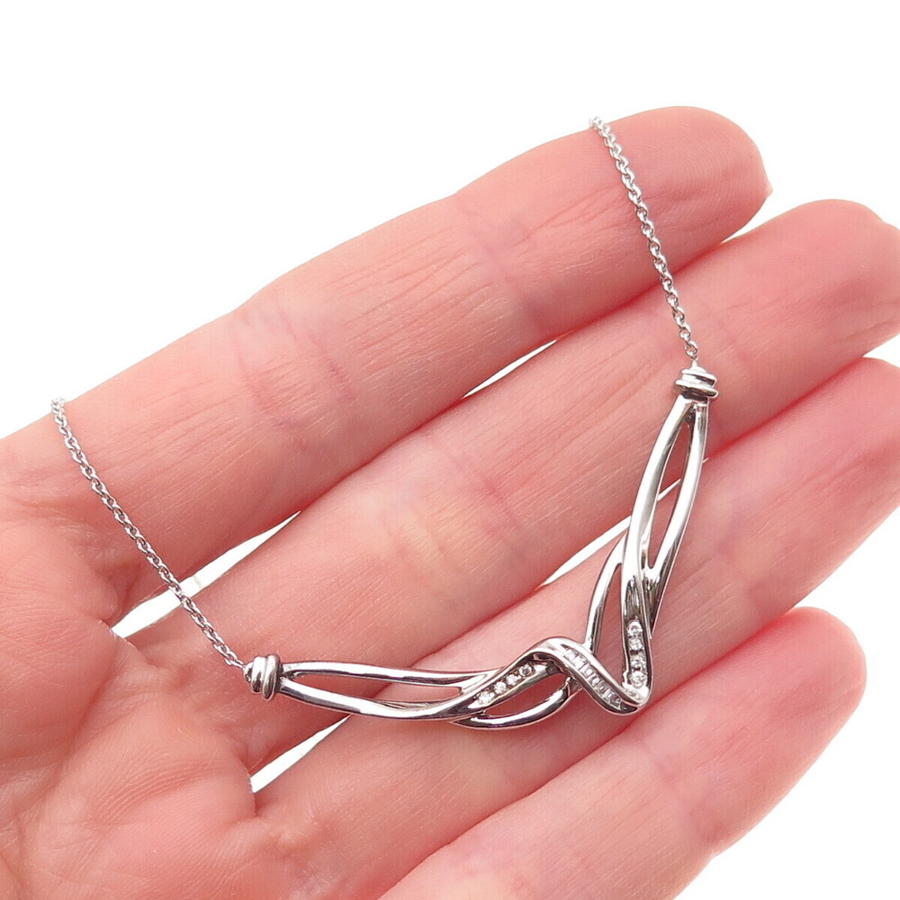 925 Sterling Silver C Z Twisted Pendant Cable Chain Necklace 18"